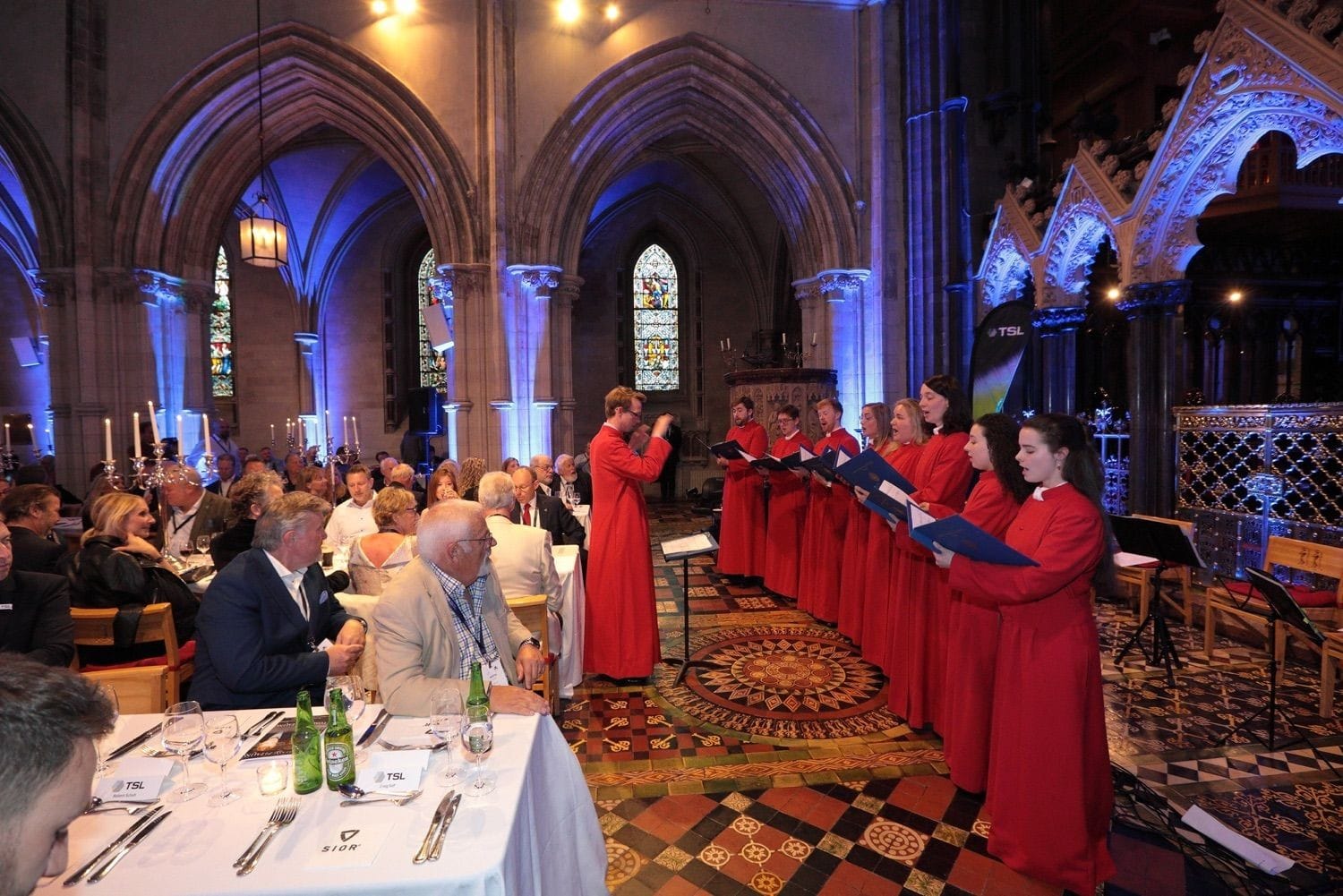 An American incentive group enjoy dinner and entertainment in Christchurch Cathederal, Dublin