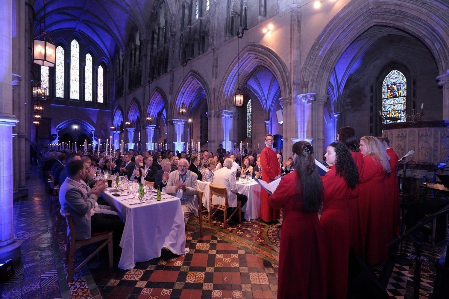 An American incentive group enjoy dinner and entertainment in Christchurch Cathederal, Dublin