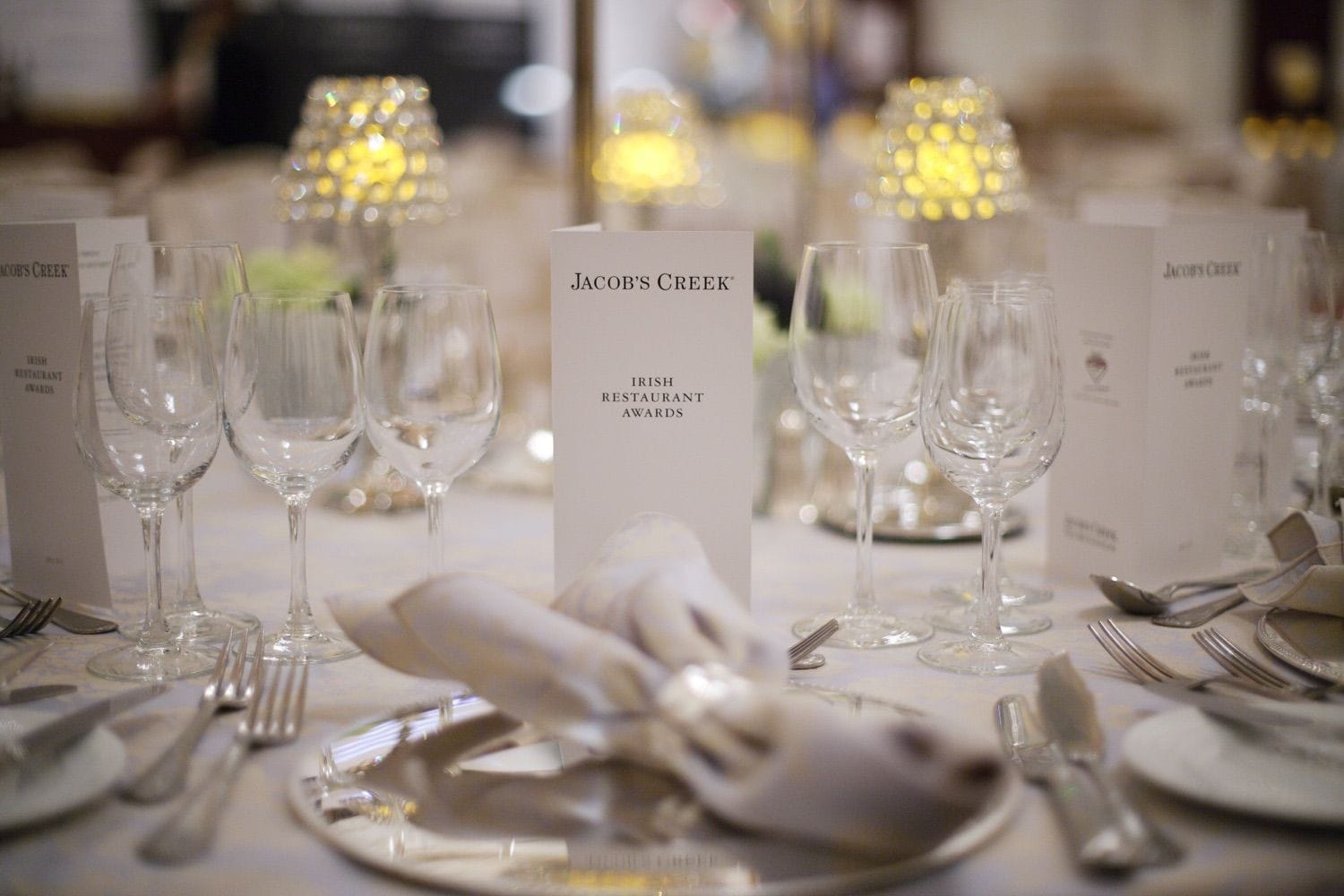 The table setting at the Irish Restaurant Awards held in the College Green Hotel. The even was sponsored by Jacobs Creek wines