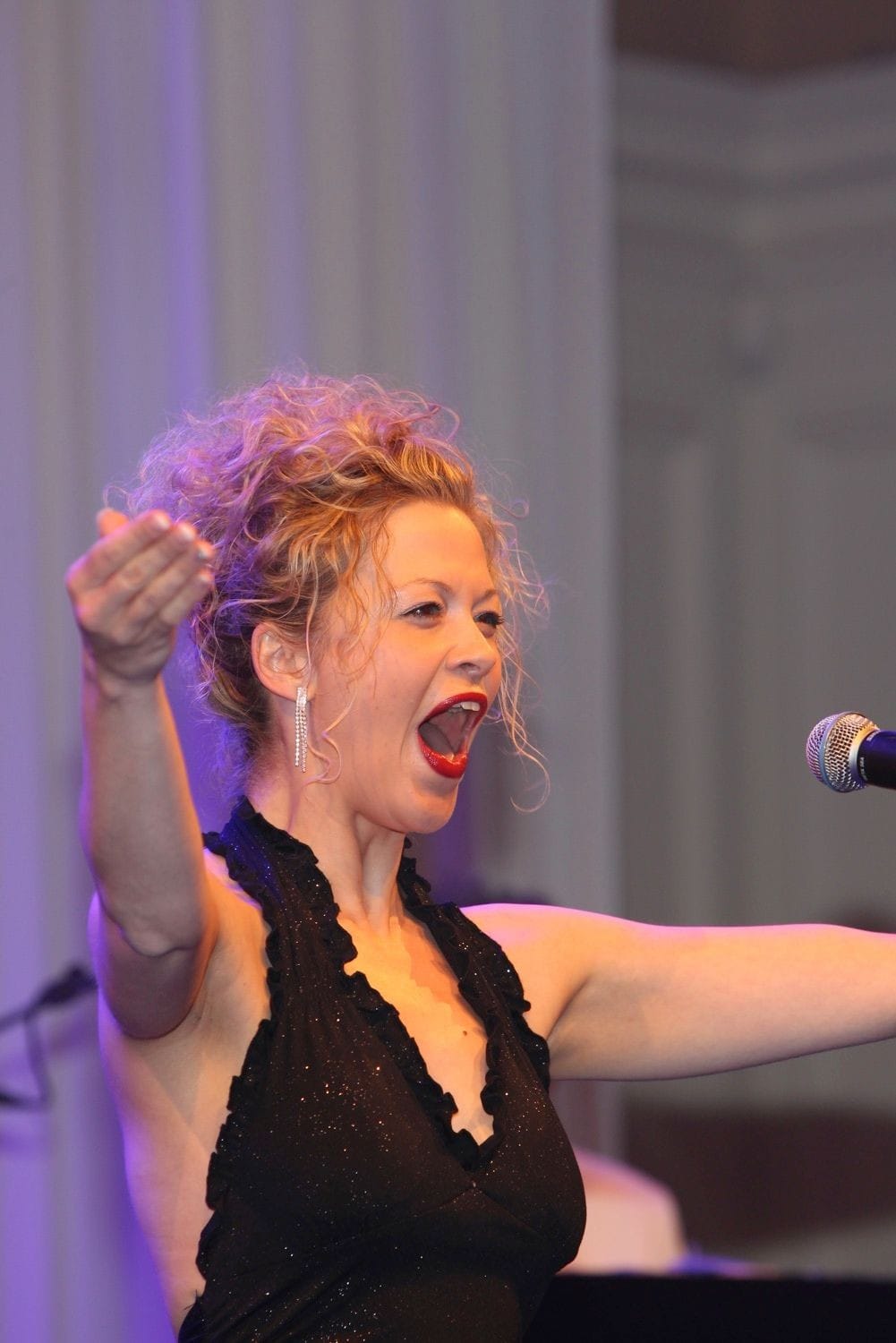 A close up of female opera singer onstage at an incentive dinner in the Royal Hospital, Kilmainham