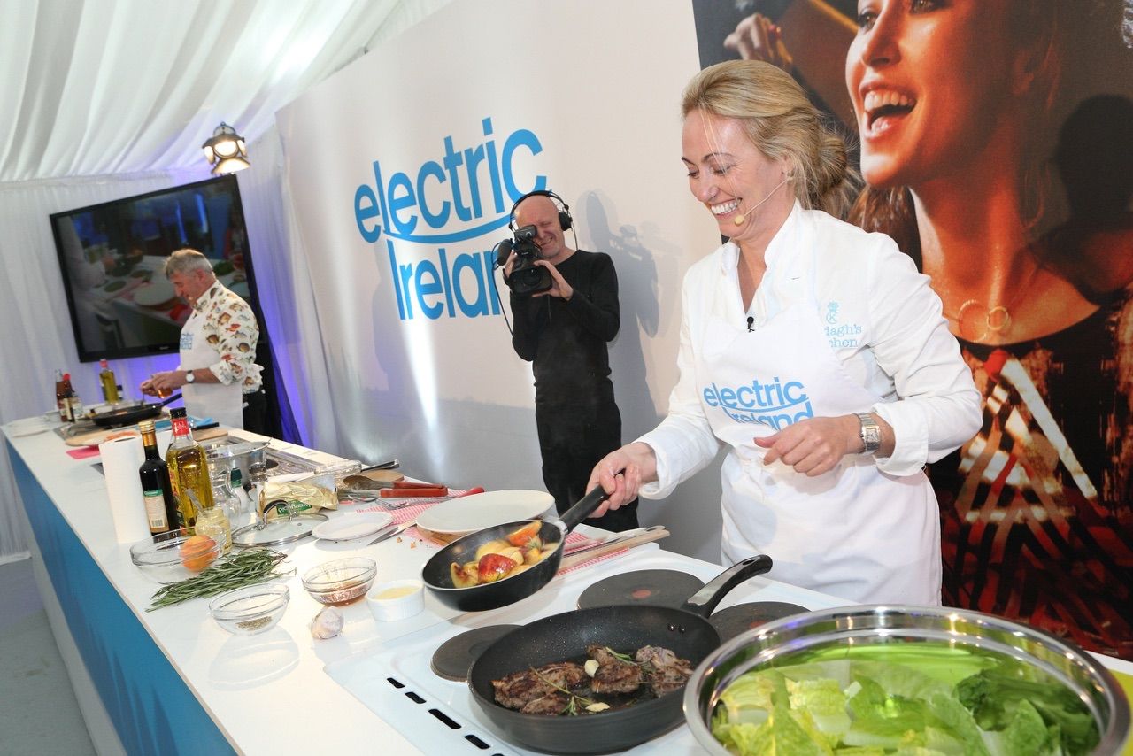 Richard Colligan and Rachel Allen cook something up for Electric Ireland at the National Ploughing Championships at Ratheniska, Co Laois