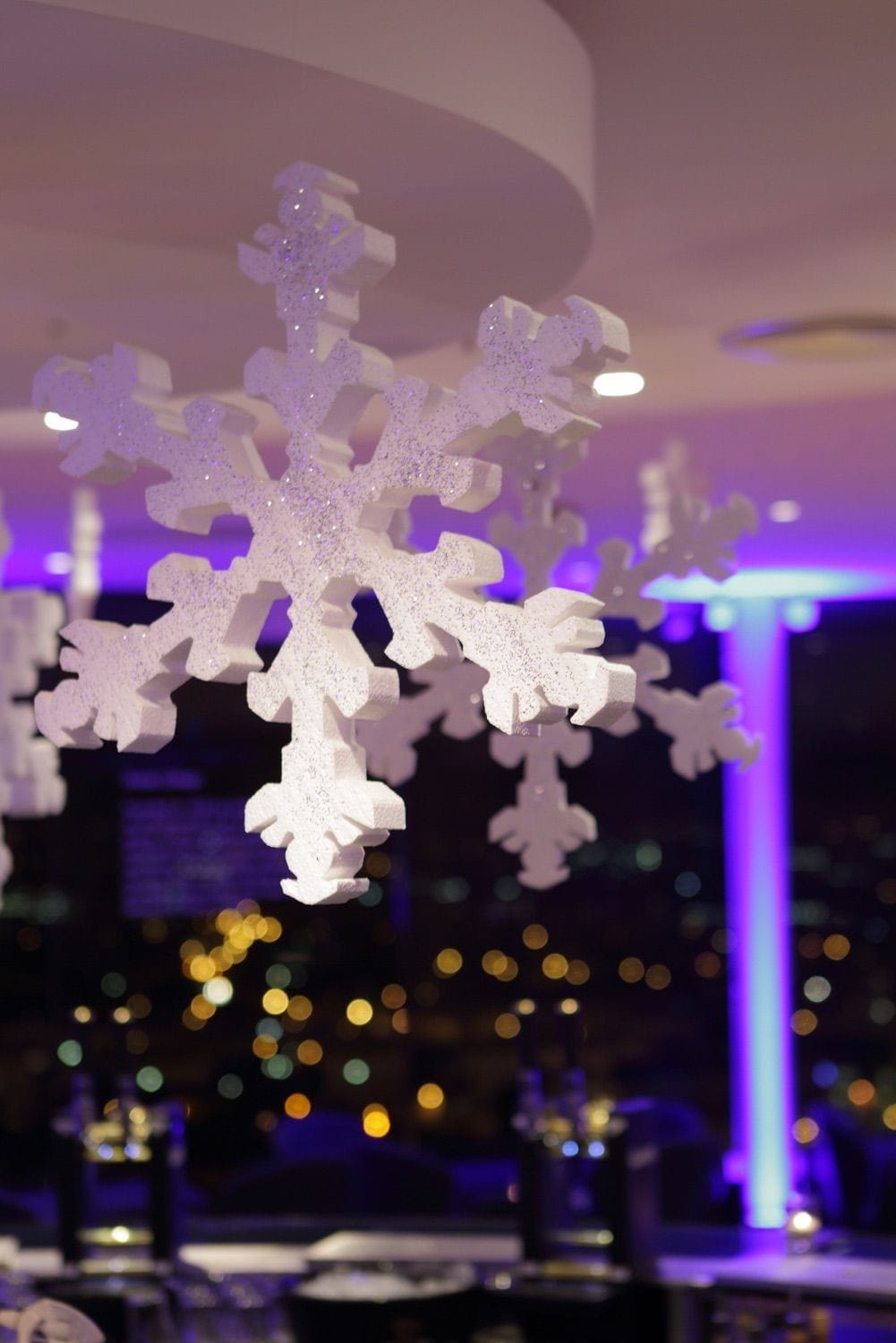 A snowflake decoration at corporate Christmas party for Facebook, held in teh Guinness Storehouse, Dublin