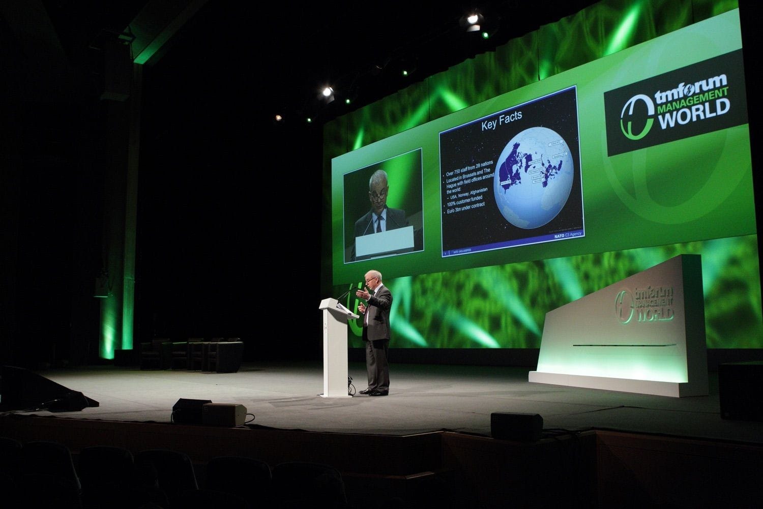 A photograph of one of the many speakers at the TM Forum Management World conference in the Convention Centre Dublin