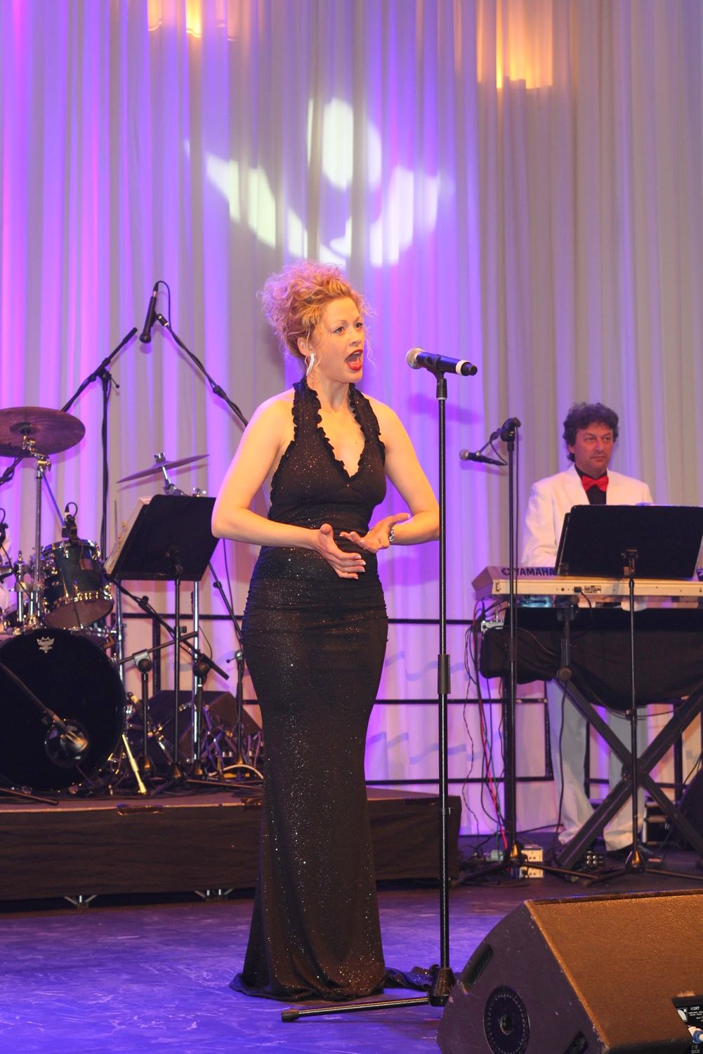 A close up of female opera singer onstage at an incentive dinner in the Royal Hospital, Kilmainham