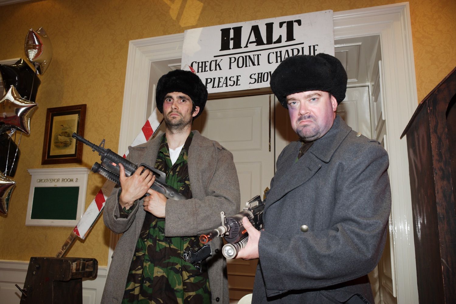 Border guards at Check Point Charlie for a James Bond themed 50th birthday, held in the Intercontinental Hotel, Ballsbridge, Dublin