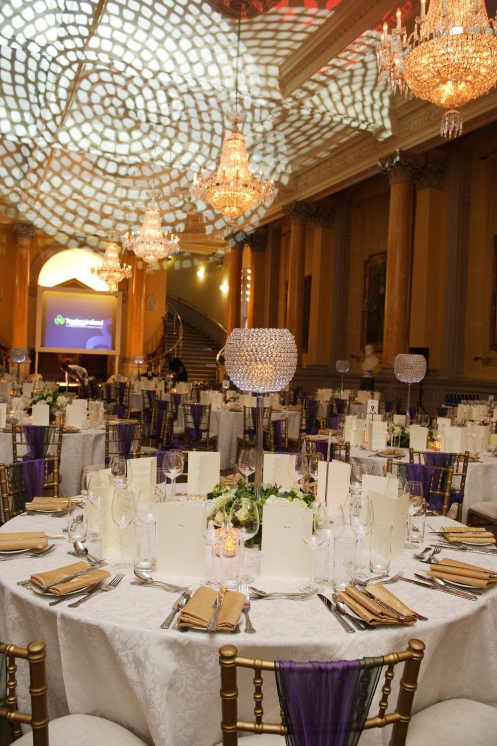 Room decor and lighting for a corporate party in the National Gallery of Ireland, Dublin