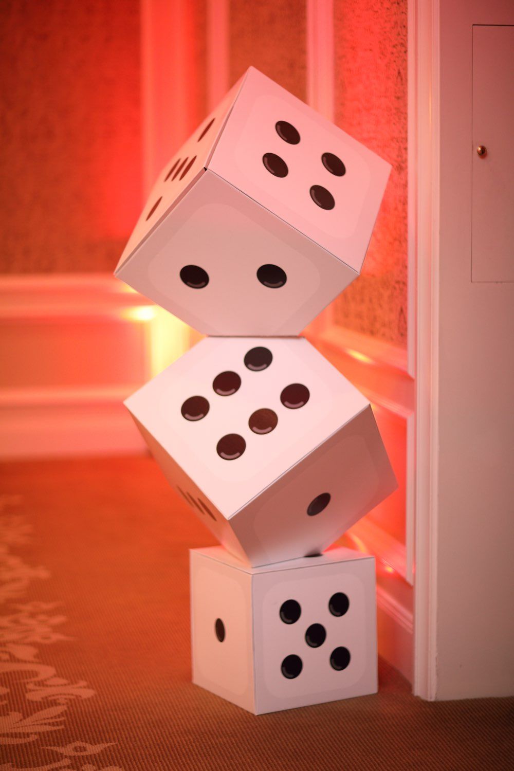 A stack of dice used as decoration for a 007 James Bond themed 21st birthday party in the Intercontinnental Hotel, Dublin