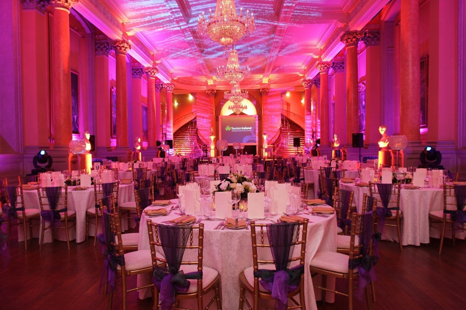 A wide shot of the room, decor and lighting before the guests arrive to a Tourism Ireland event, held in the National Gallery, Merrion Square, Dublin