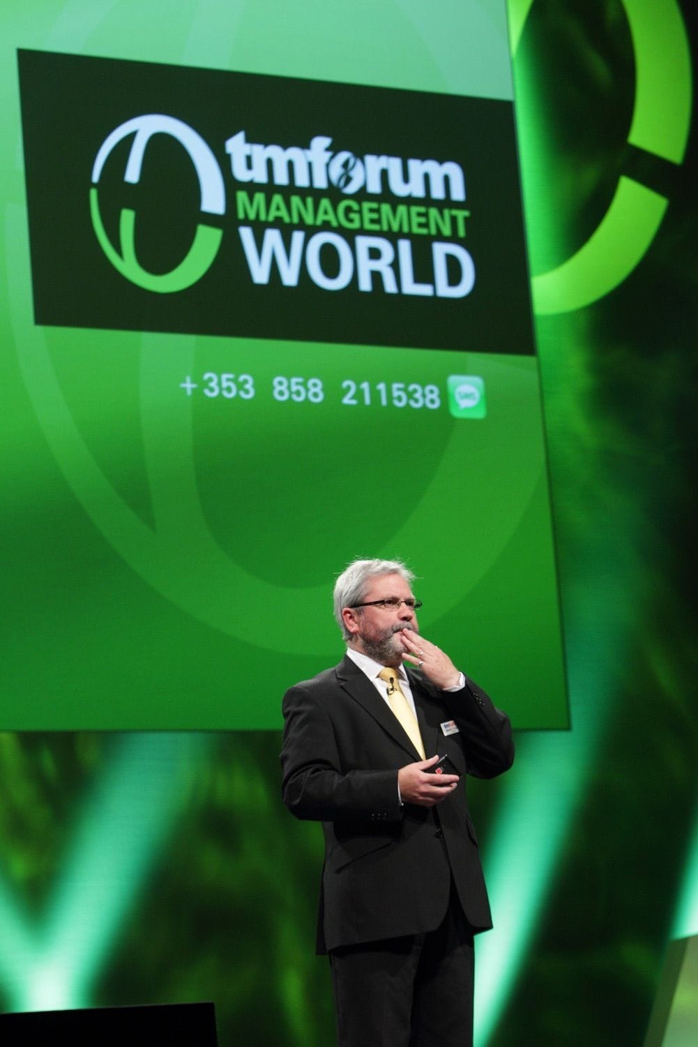 A photograph of one of the many speakers at the TM Forum Management World conference in the Convention Centre Dublin