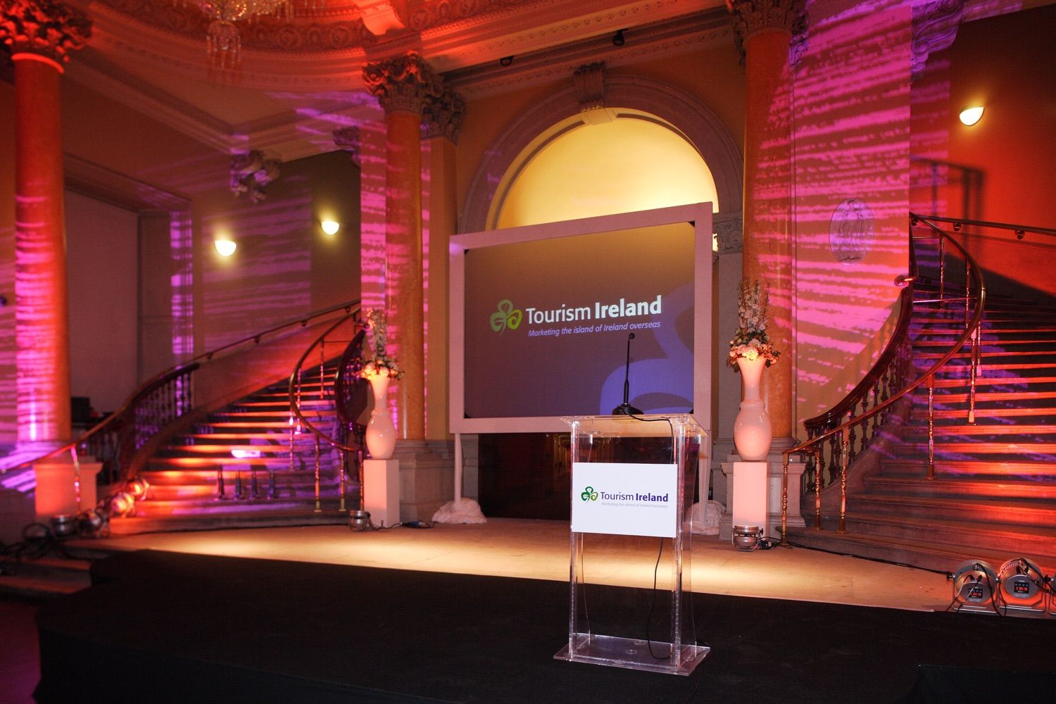 A shot of the stage, decor and lighting before the guests arrive to a Tourism Ireland event, held in the National Gallery, Merrion Square, Dublin