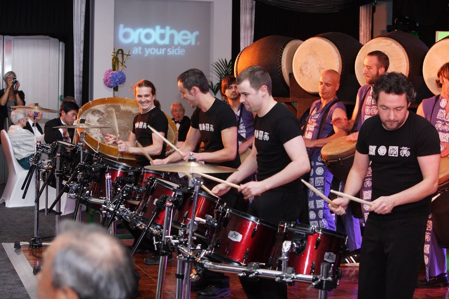 Drummers play to an audience of delegates before they are called in for dinner at Carton House Hotel and Resort