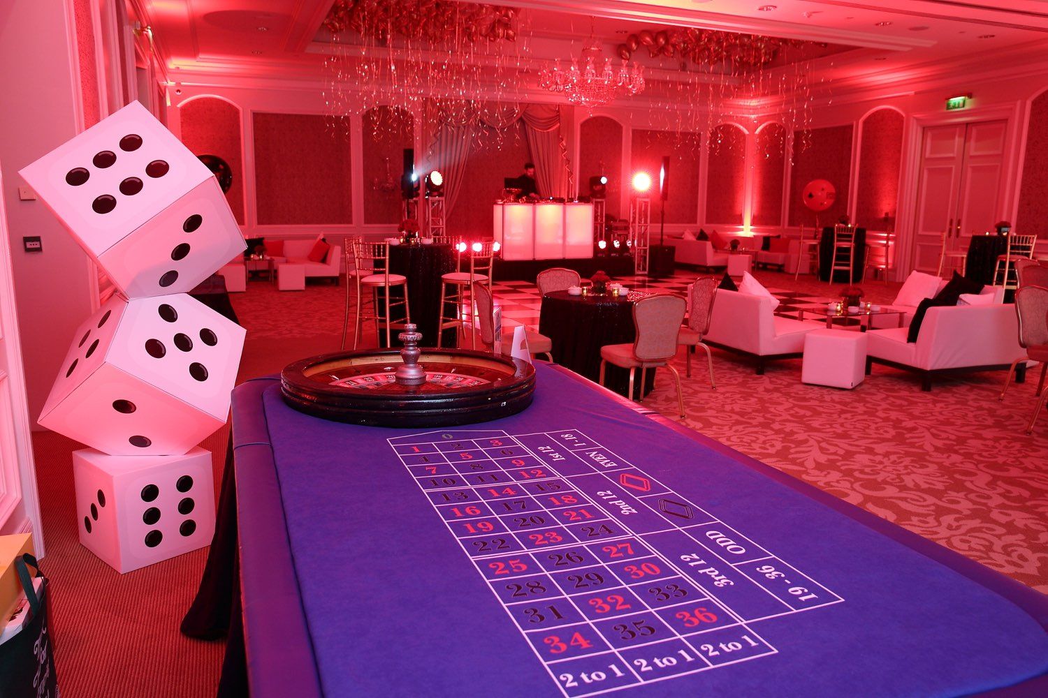 Decoration for a 007 James Bond themed casino for a 21st birthday party in the Intercontinnental Hotel, Dublin