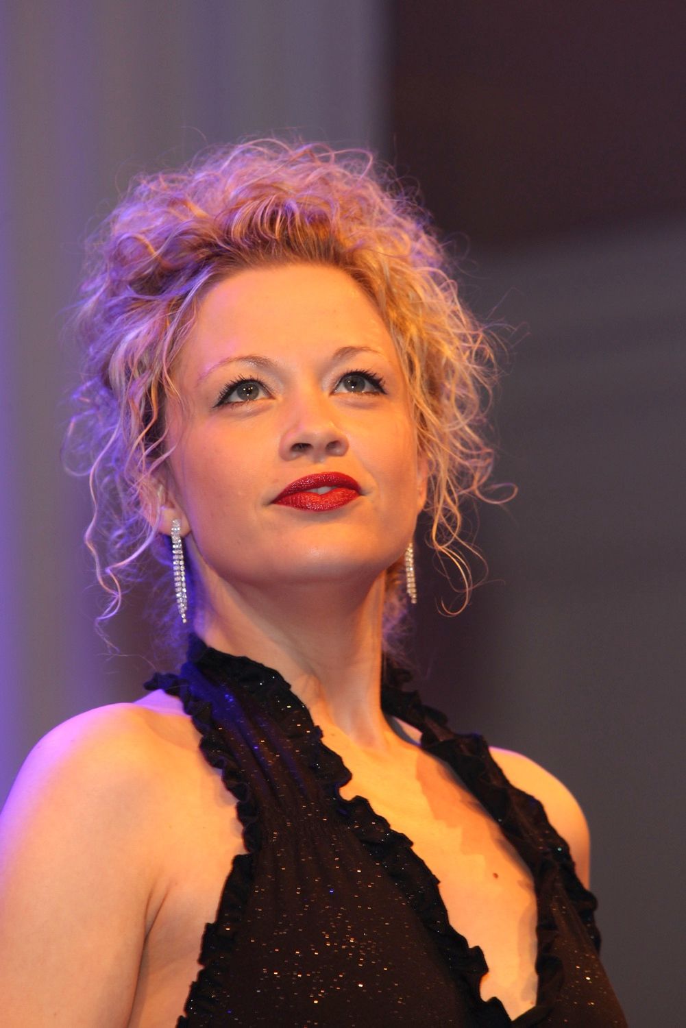 A close up of female opera singer onstage at an incentive dinner in the Royal Hospital, Kilmainham