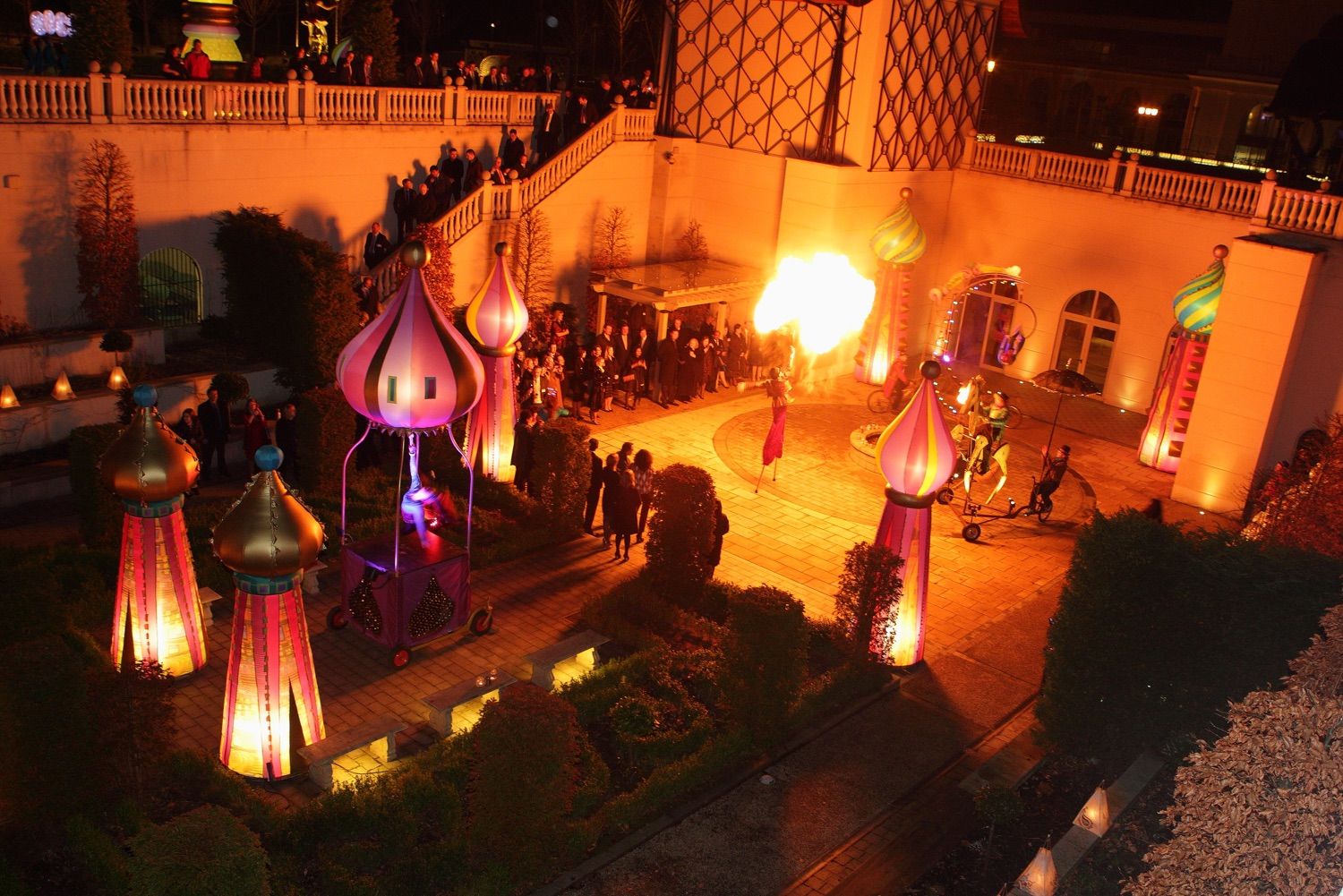 A fire breather lights up the scene at a corporate party in Powerscourt Hotel and Resport, Wicklow