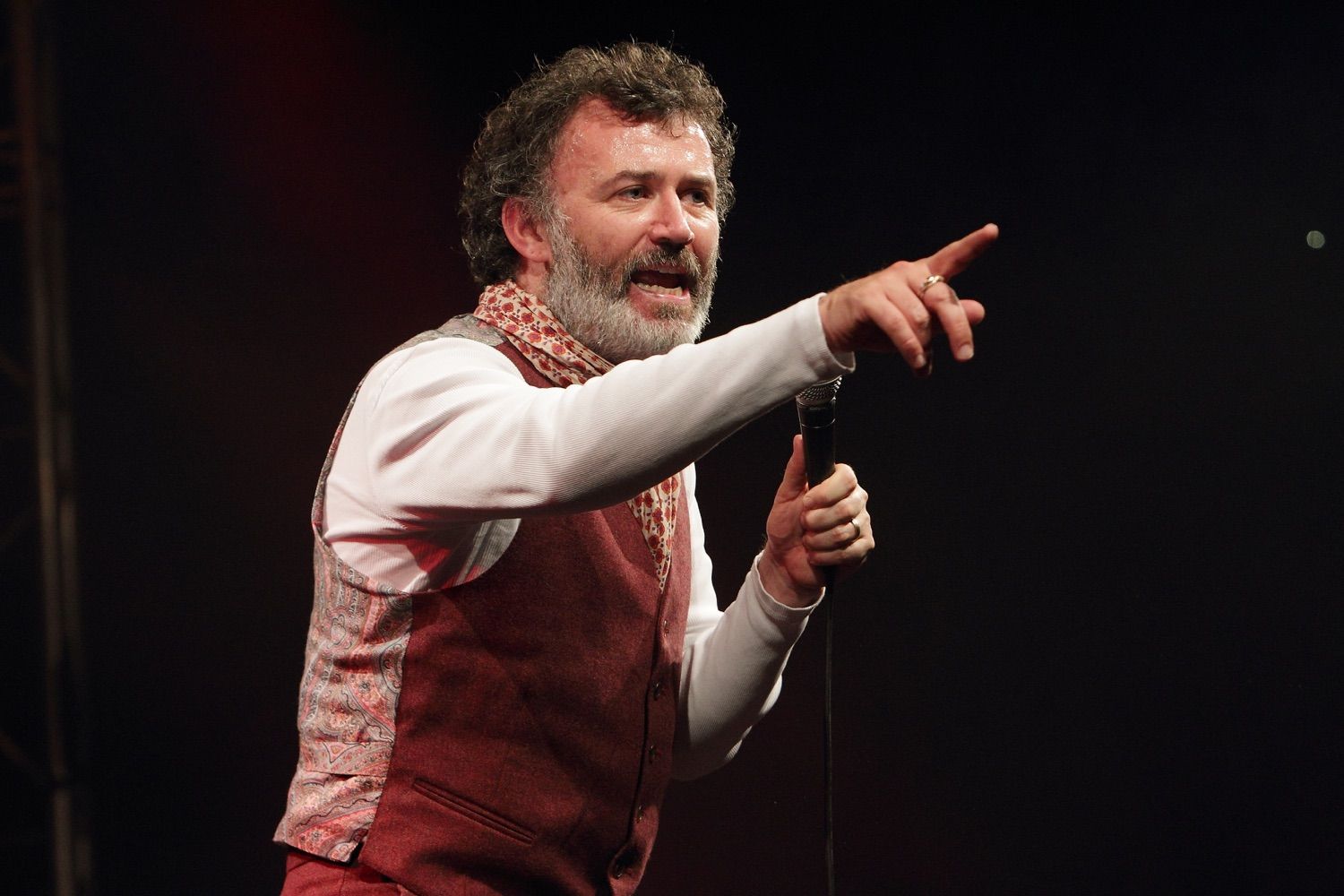 Tommy Tiernan points out a  guest at the Vodafone Comedy Festival which was held in the Iveagh Gardens, Dublin, Ireland