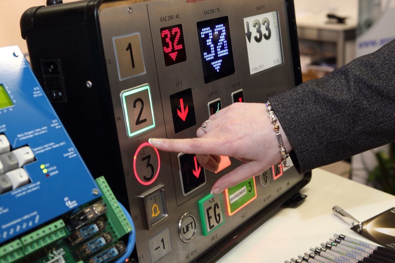 A customer has products demonstrated at the Facilities Management shot in the Industries Hall of the RDS, Dublin