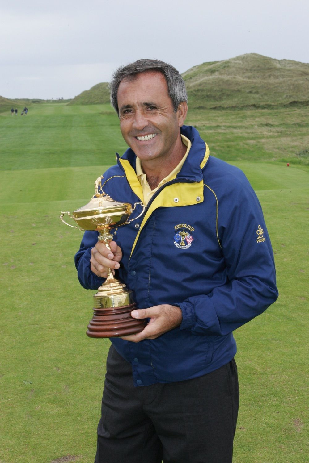 Seve Ballasteros pictured holding a players Ryder Cup at Portmarnock Gold Club, Dublin