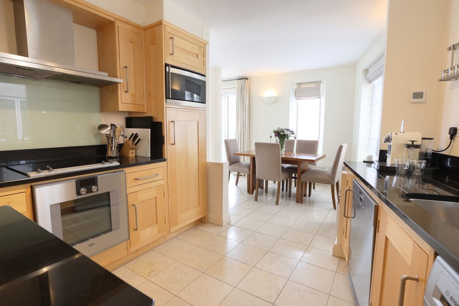 The view from the small but beautifully appointed kitchen out to the dining area