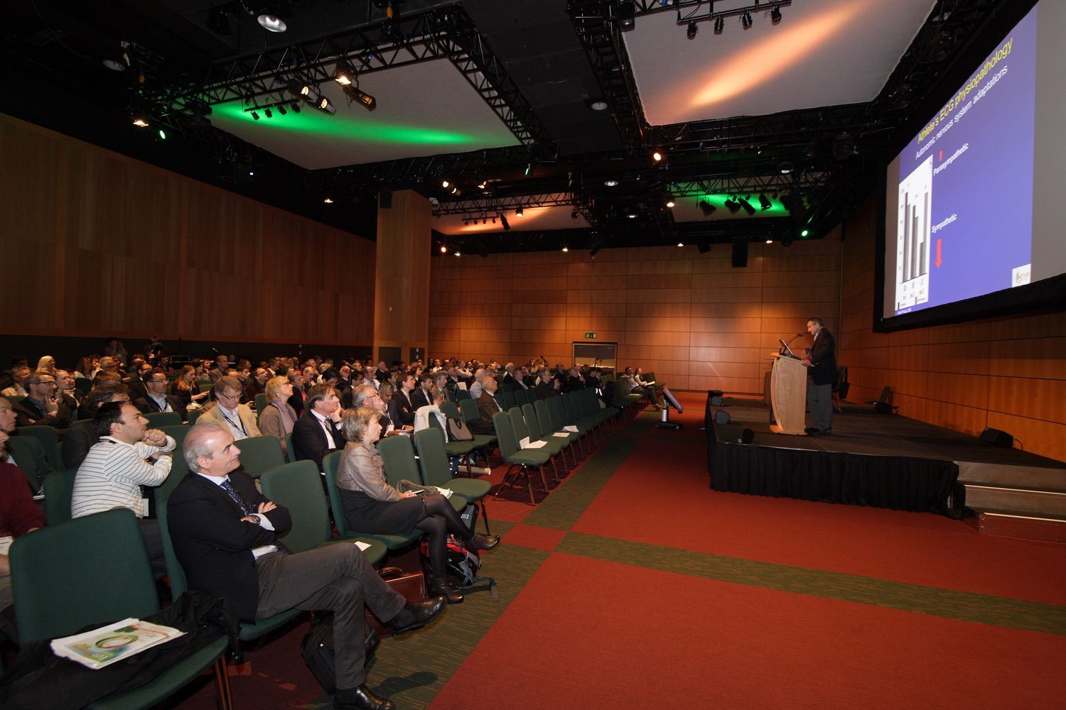 The stage and audience at a conference in teh Conference Centre Dublin