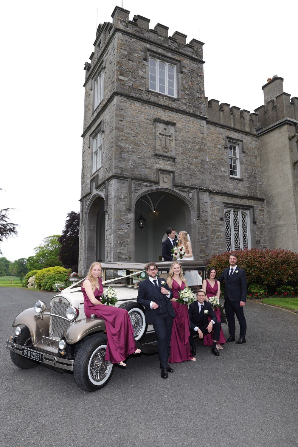 The bridal party at the car outside Luttrelstown Castle, Dublin